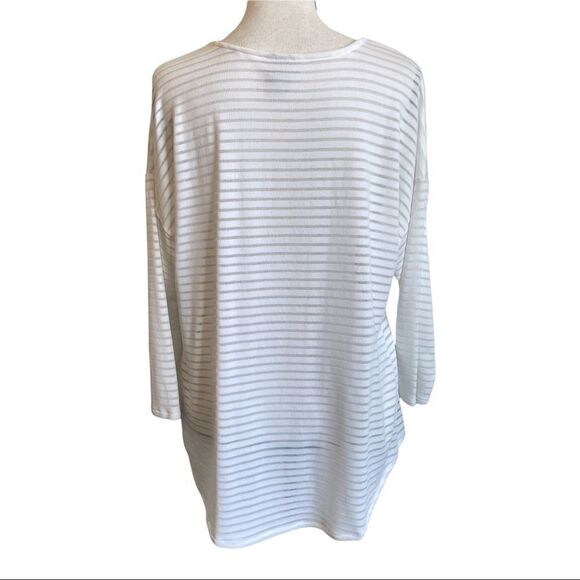 Chico's Tie Front Sheer Striped Long Sleeve Scooped Neck Tee - Size 8 - Picture 9 of 9